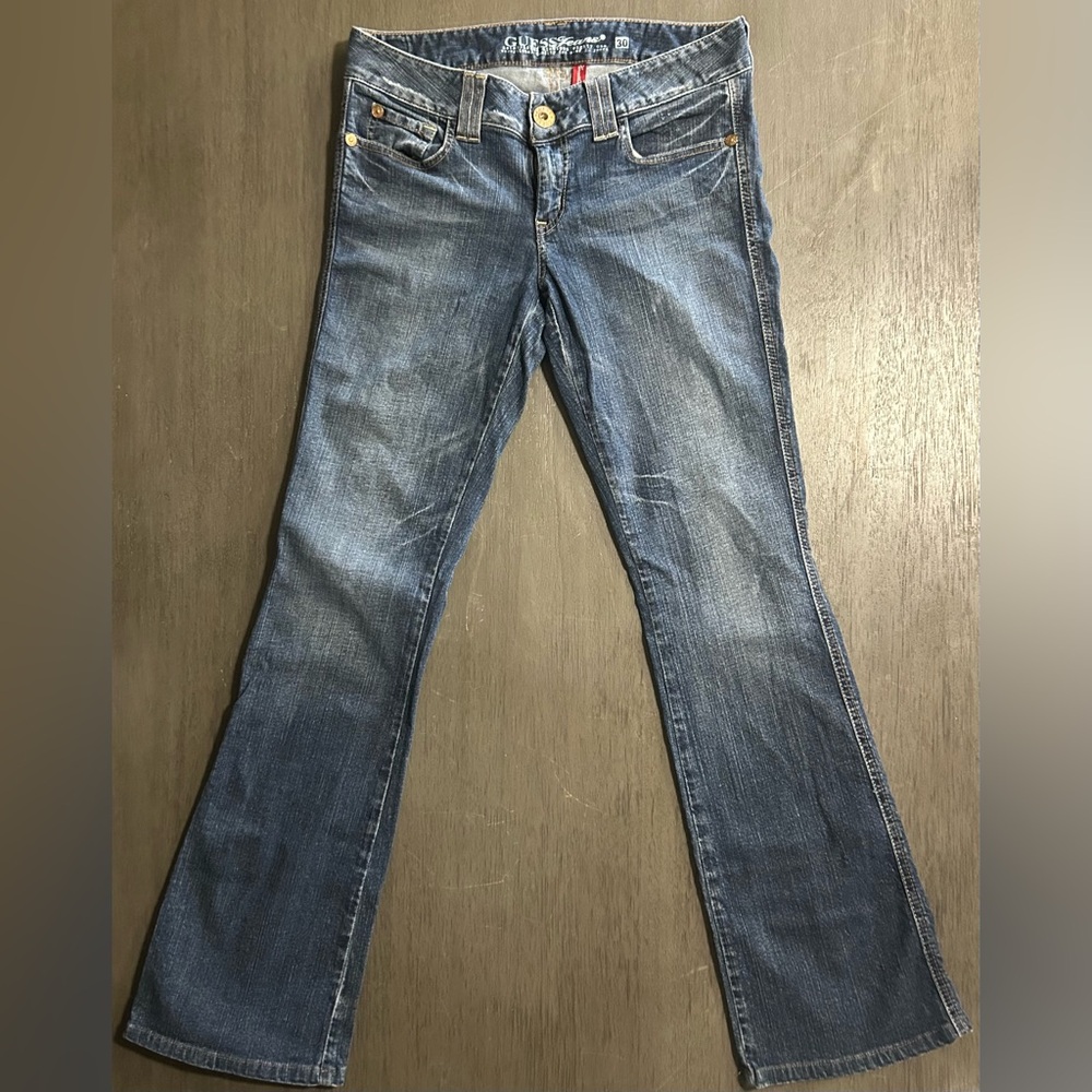 Guess blue low rise flare jeans